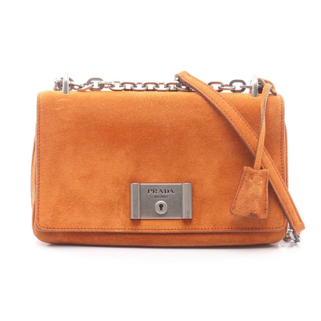 Prada SCAMOSCIATO Shoulder Bag/Handbag, Suede, Women's, Orange, 1BD009: --- Catalog ---Category: SizeSize (HxWxD): 15cm x 24cm / 5.9'' x 9.44''Category: DesignType: Handbag, Shoulder bagColor: OrangeGender: WomenMaterial: Suede Category: GeneralMPN: 1BD009Brand: Prada--- 