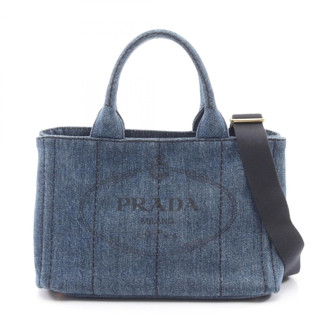 Prada DENIM CANAPA 2-Way Tote Bag/Handbag, Denim, Women's, Navy (1 of 10)