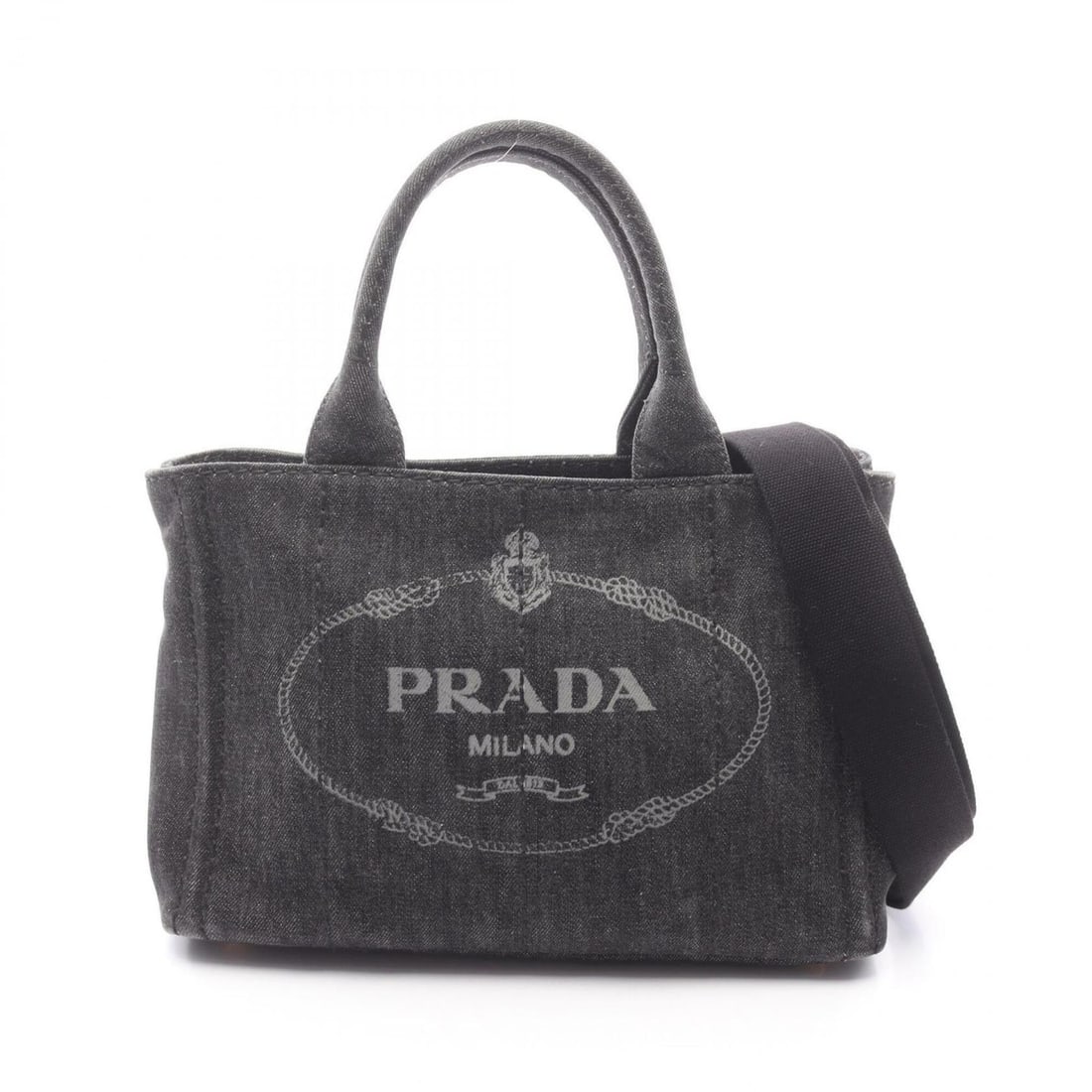 Prada CANAPA 2-Way Tote Bag/Handbag, Denim, Women's, Black: --- Catalog ---Category: SizeSize (HxWxD): 19cm x 28cm x 14cm / 7.48'' x 11.02'' x 5.51''Category: DesignType: Handbag, Tote bagColor: BlackGender: WomenMaterial: Denim Category: GeneralBrand: Prada--