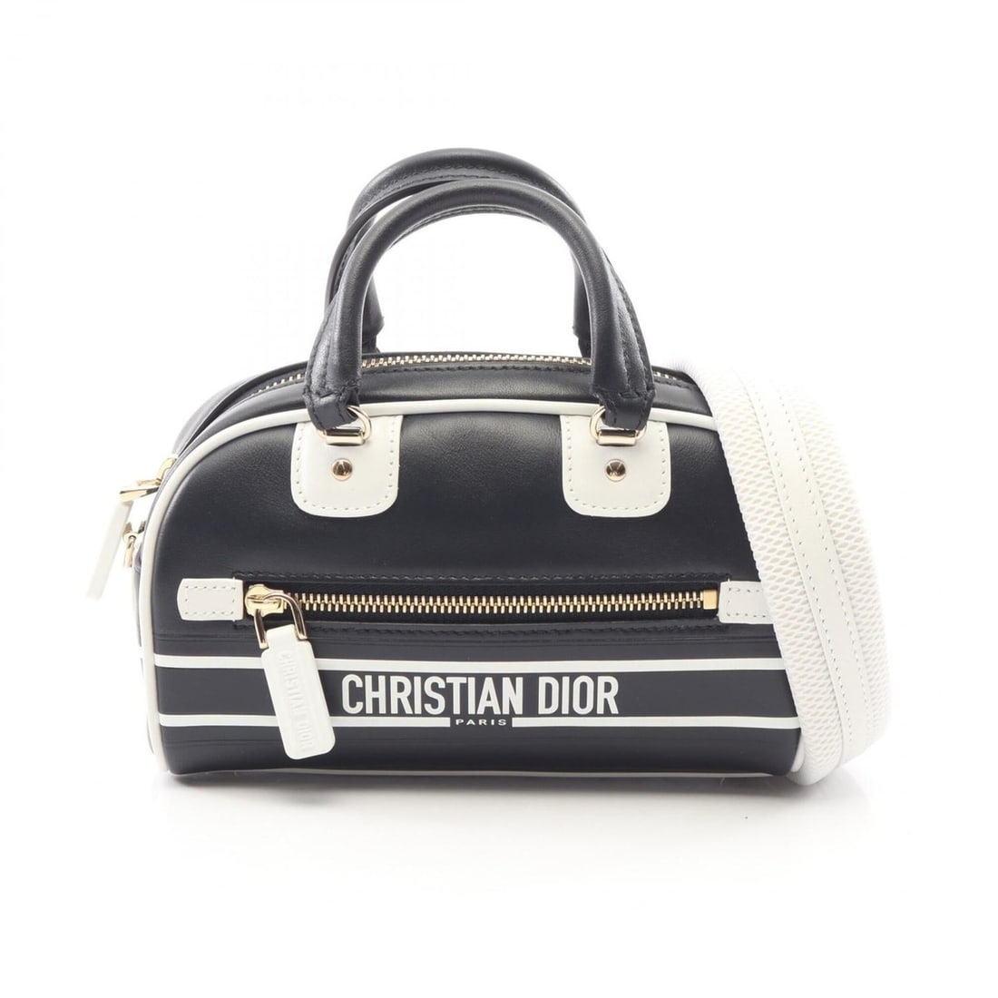 Christian Dior Dior VIBE Mini Bowling Bag 2-Way Handbag Leather for Women Black/White: --- Catalog ---Category: SizeSize (HxWxD): 11cm x 17cm x 8cm / 4.33'' x 6.69'' x 3.14''Strap Length: 115cm - 127cm / 45.27'' - 49.99''Category: DesignType: HandbagColor: Black, WhiteGender: WomenMater