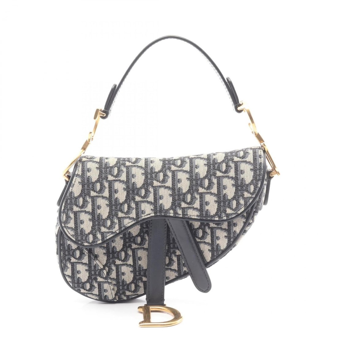 Christian Dior Dior Saddle Bag Mini Oblique Jacquard Handbag, Canvas Leather, Women's, Beige/Navy (1 of 10)