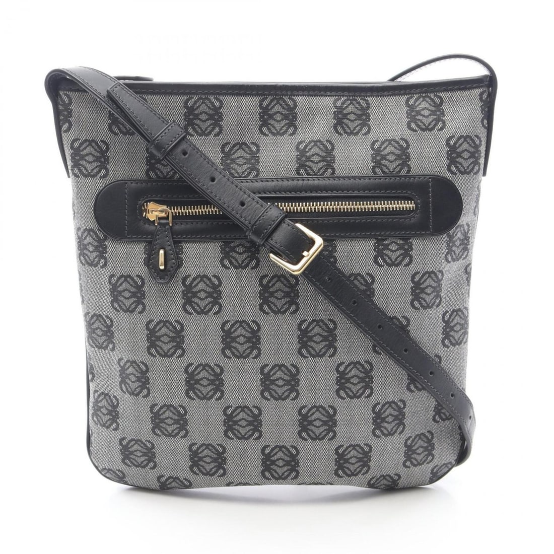 Loewe Anagram Shoulder Bag/Handbag, Coated Canvas and Leather, Women's, Gray/Black: --- Catalog ---Category: SizeSize (HxWxD): 29cm x 27cm x 2cm / 11.41'' x 10.62'' x 0.78''Category: DesignType: Handbag, Shoulder bagColor: Black, GrayGender: WomenMaterial: Coated canvas , Leather