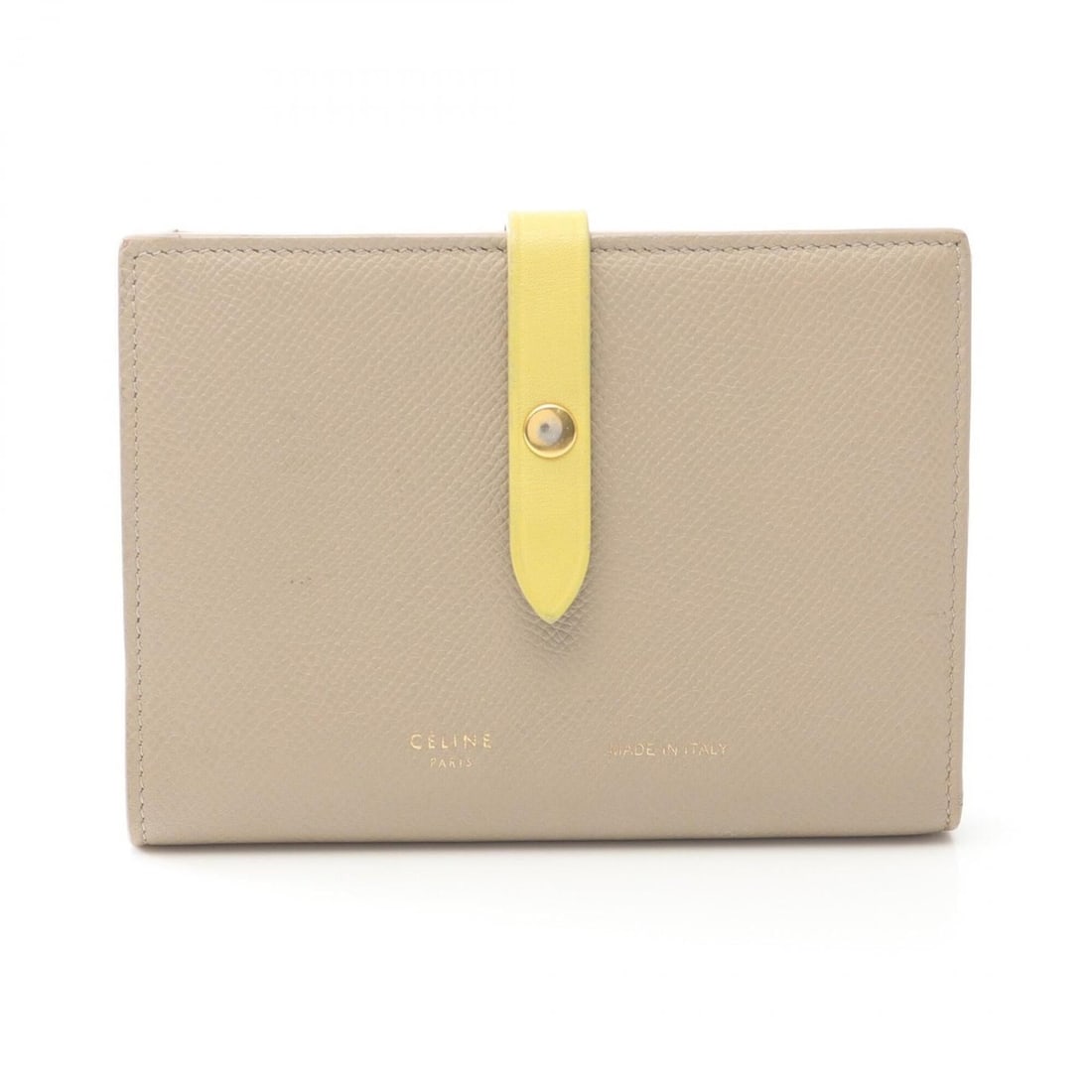 Celine Medium Strap Multifunction Bi-fold Wallet, Leather, Women's, Beige/Yellow: --- Catalog ---Category: SizeSize (HxWxD): 10cm x 14cm x 1.5cm / 3.93'' x 5.51'' x 0.59''Category: DesignType: Wallet (bi-fold)Color: Beige, YellowGender: WomenMaterial: Leather Category: GeneralBrand