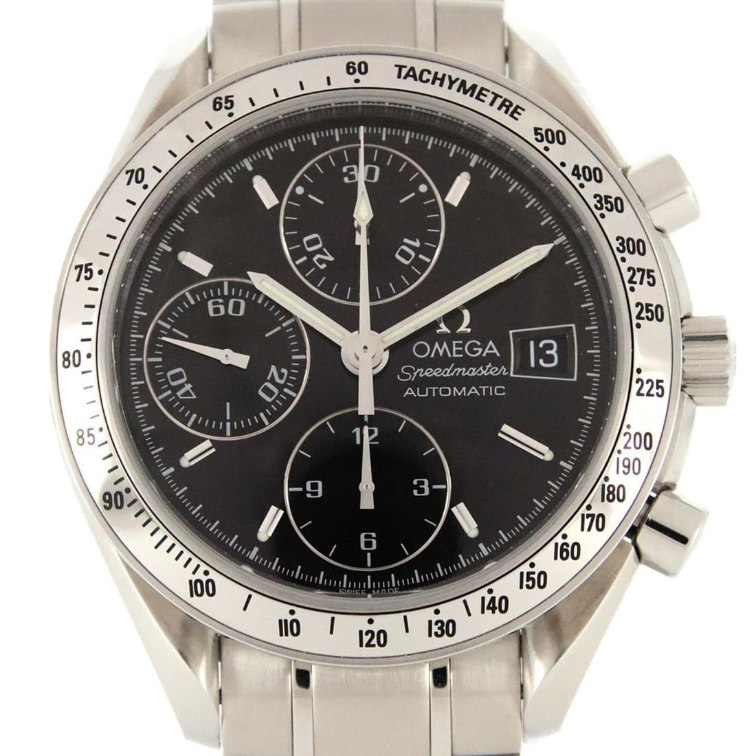 Omega Speedmaster Date 3513.50 Stainless Steel Automatic Watch: --- Catalog ---Category: SizeWrist Size: 20cm / 7.87''Case Diameter: 39mm / 1.54''Category: DesignType: WristwatchGender: MenColor (Dial): BlackMaterial (Band): Stainless steelMaterial (Case): Stainle