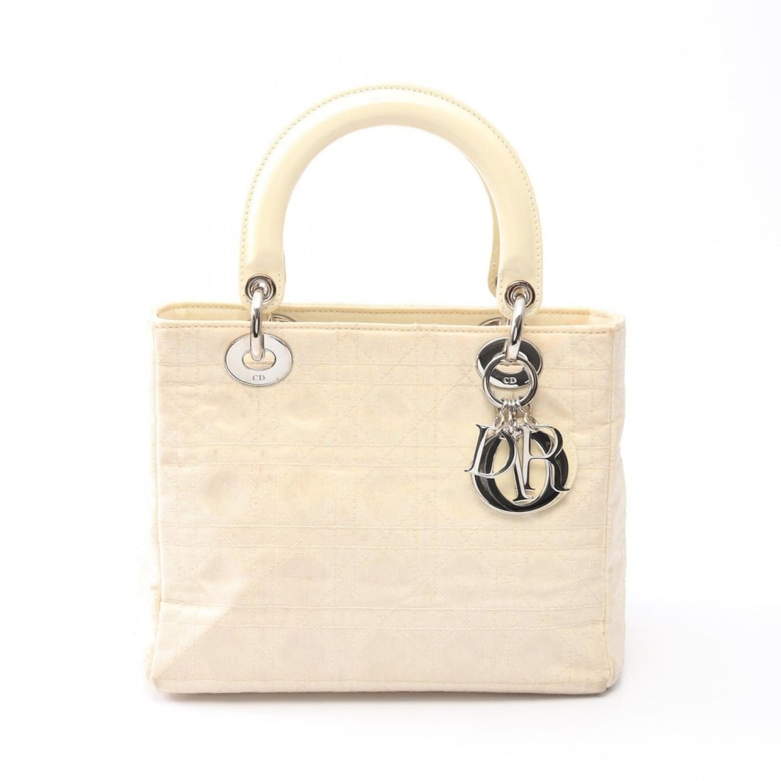 Christian Dior Dior LADY DIOR Cannage 2-Way Handbag, Patent Leather and Nylon Canvas, Women's, Ivory: --- Catalog ---Category: SizeSize (HxWxD): 20cm x 24cm x 11cm / 7.87'' x 9.44'' x 4.33''Strap Length: 90cm / 35.43''Handle Length: 34cm / 13.38''Category: DesignType: HandbagColor: IvoryGender: WomenM