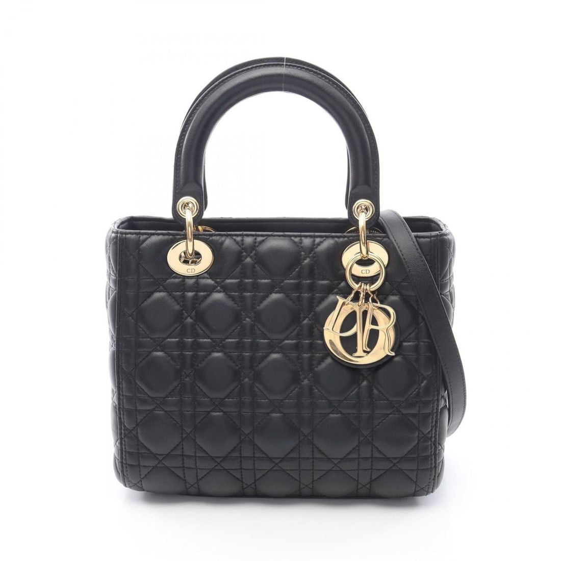 Christian Dior Dior LADY DIOR 2-Way Handbag, Leather, Women's, Black: --- Catalog ---Category: SizeSize (HxWxD): 20cm x 24cm x 11cm / 7.87'' x 9.44'' x 4.33''Strap Length: 90cm / 35.43''Handle Length: 34cm / 13.38''Category: DesignType: HandbagColor: BlackGender: WomenM