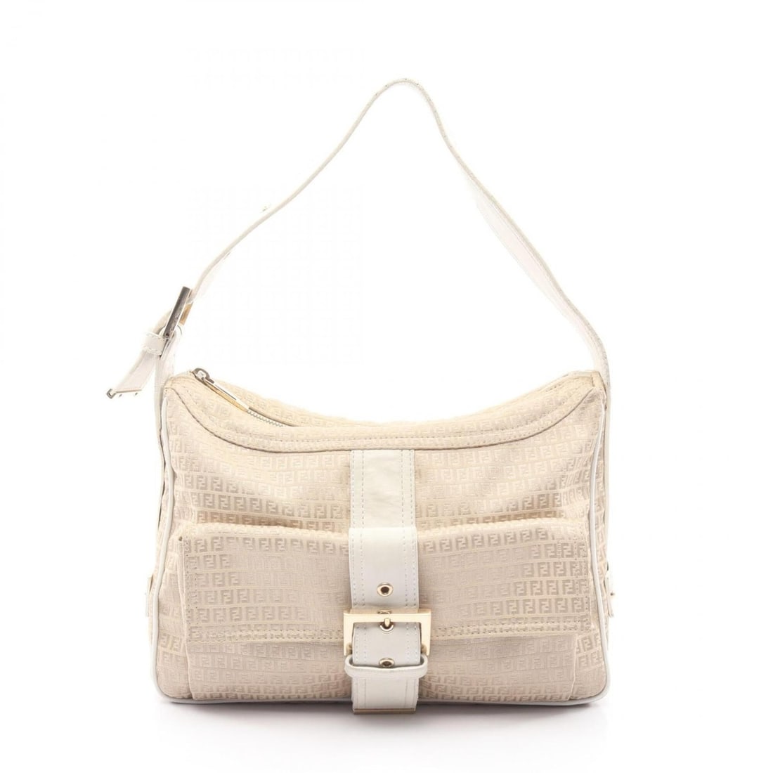 Fendi Micro FF Shoulder Bag/Handbag, Canvas and Leather, Women's, Beige/White (1 of 11)