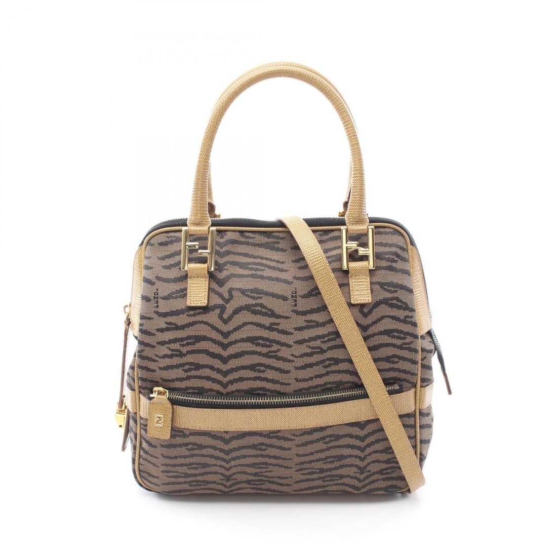 Fendi Zebra 2-Way Tote Bag/Handbag, Canvas and Leather, Women's, Brown/Black (1 of 9)