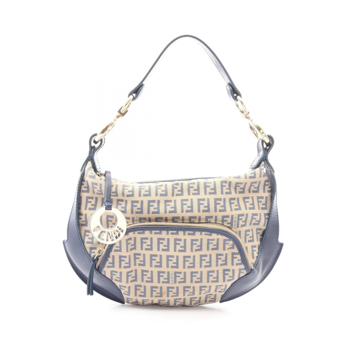 Fendi Zucchino Handbag, Canvas and Leather, Women's, Beige/Navy, 8BR466 (1 of 13)