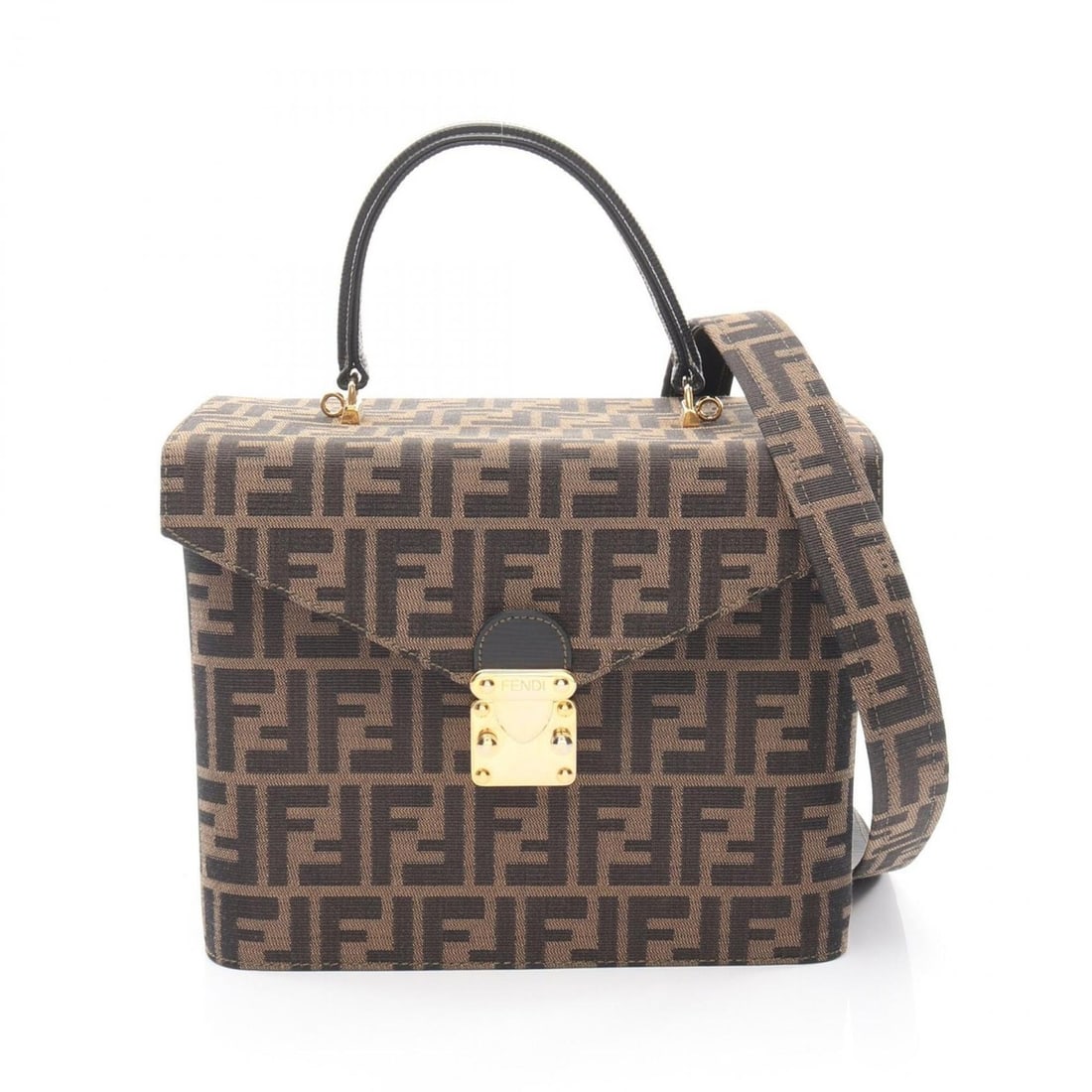 Fendi Zucca handbag, canvas and leather, women's, brown black. (1 of 14)
