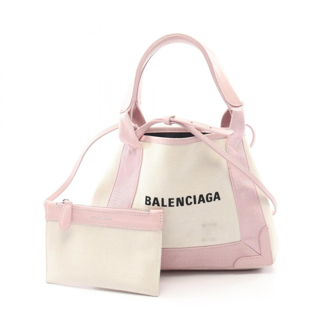 Balenciaga Navy Cabas XS 2-Way Handbag, Canvas and Leather, Women's, Ivory/Pink, 390346: --- Catalog ---Category: SizeSize (HxWxD): 20cm x 25cm x 7cm / 7.87'' x 9.84'' x 2.75''Category: DesignType: Handbag, PouchColor: Ivory, PinkGender: WomenMaterial: Canvas , Leather Category: