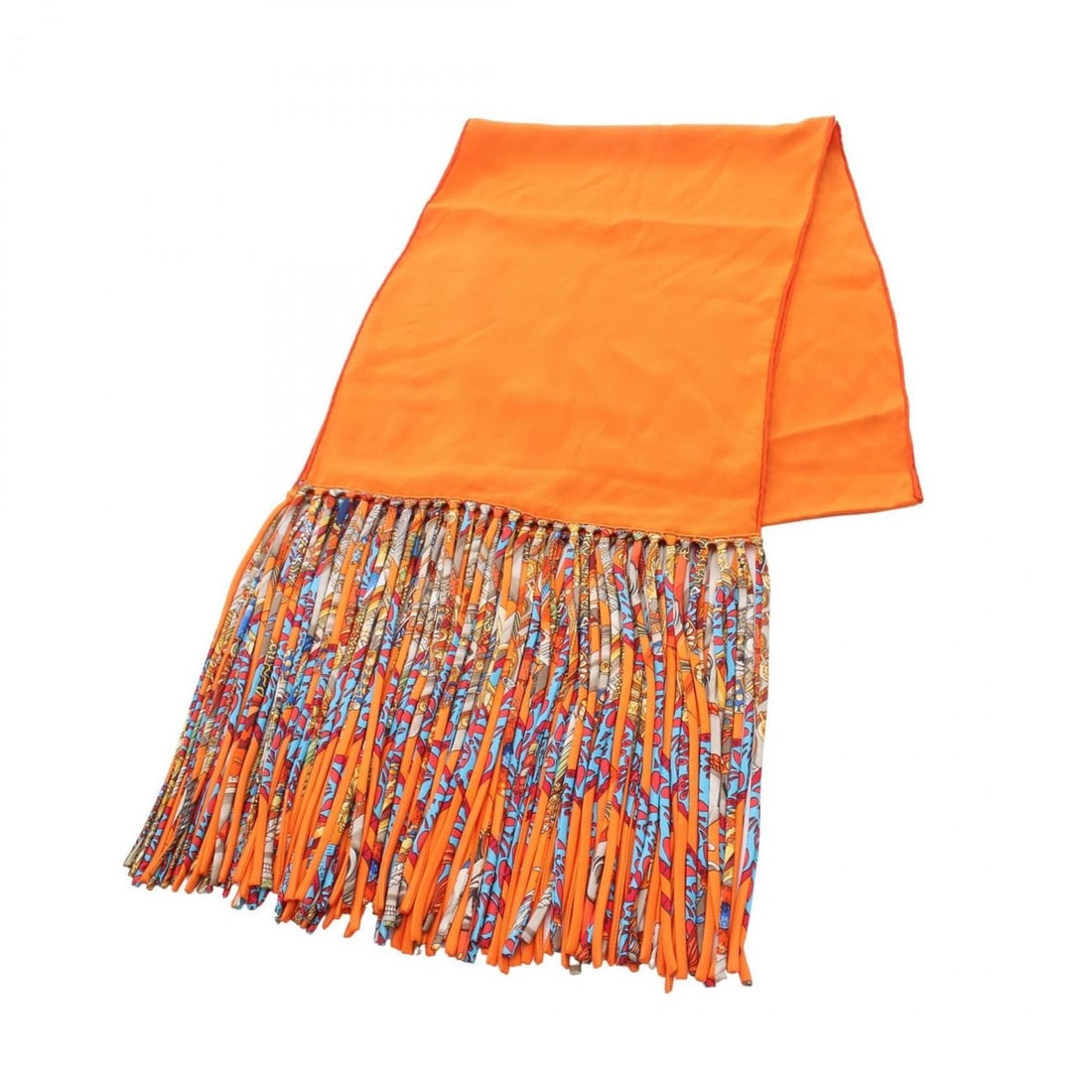 Hermes fringe stole, silk, women's, orange tones, multicolor (1 of 11)