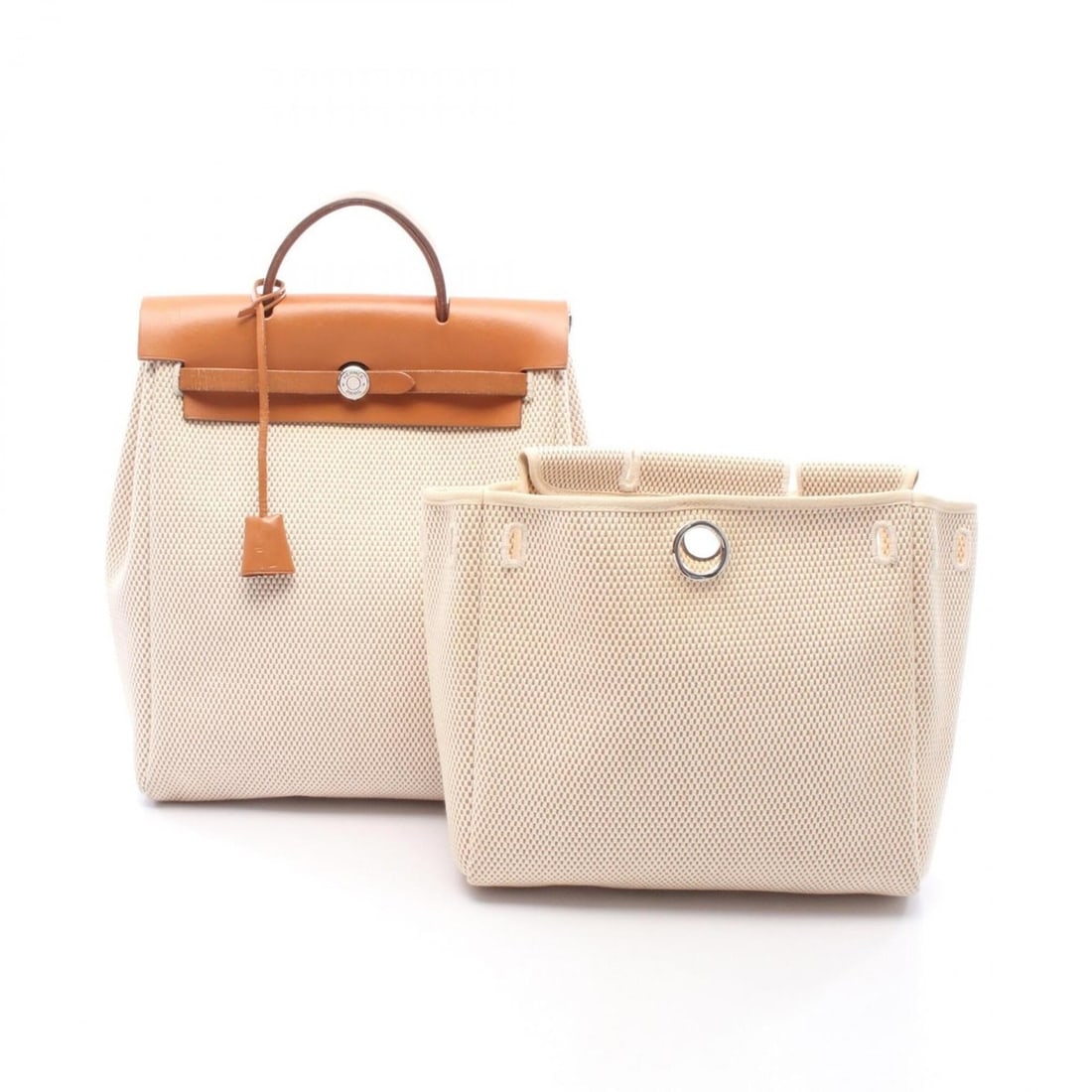 Hermes Herbag Ad PM Backpack/Handbag, Leather, Toile H, Women's, Beige/Brown: --- Catalog ---Category: SizeSize (HxWxD): 35cm x 28cm x 11cm / 13.77'' x 11.02'' x 4.33''Category: DesignType: BackpackColor: Beige, BrownGender: WomenMaterial: Toile H , Leather Category: GeneralBra