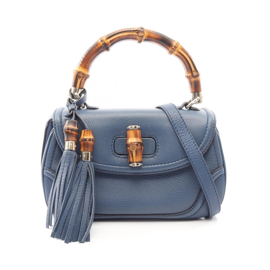 Gucci New Bamboo 2-Way Handbag, Leather, Women's, Blue, Item Number 254884: --- Catalog ---Category: SizeSize (HxWxD): 17.5cm x 26.5cm x 9cm / 6.88'' x 10.43'' x 3.54''Category: DesignType: HandbagColor: BlueGender: WomenMaterial: Leather Category: GeneralMPN: 254884Brand: Gu