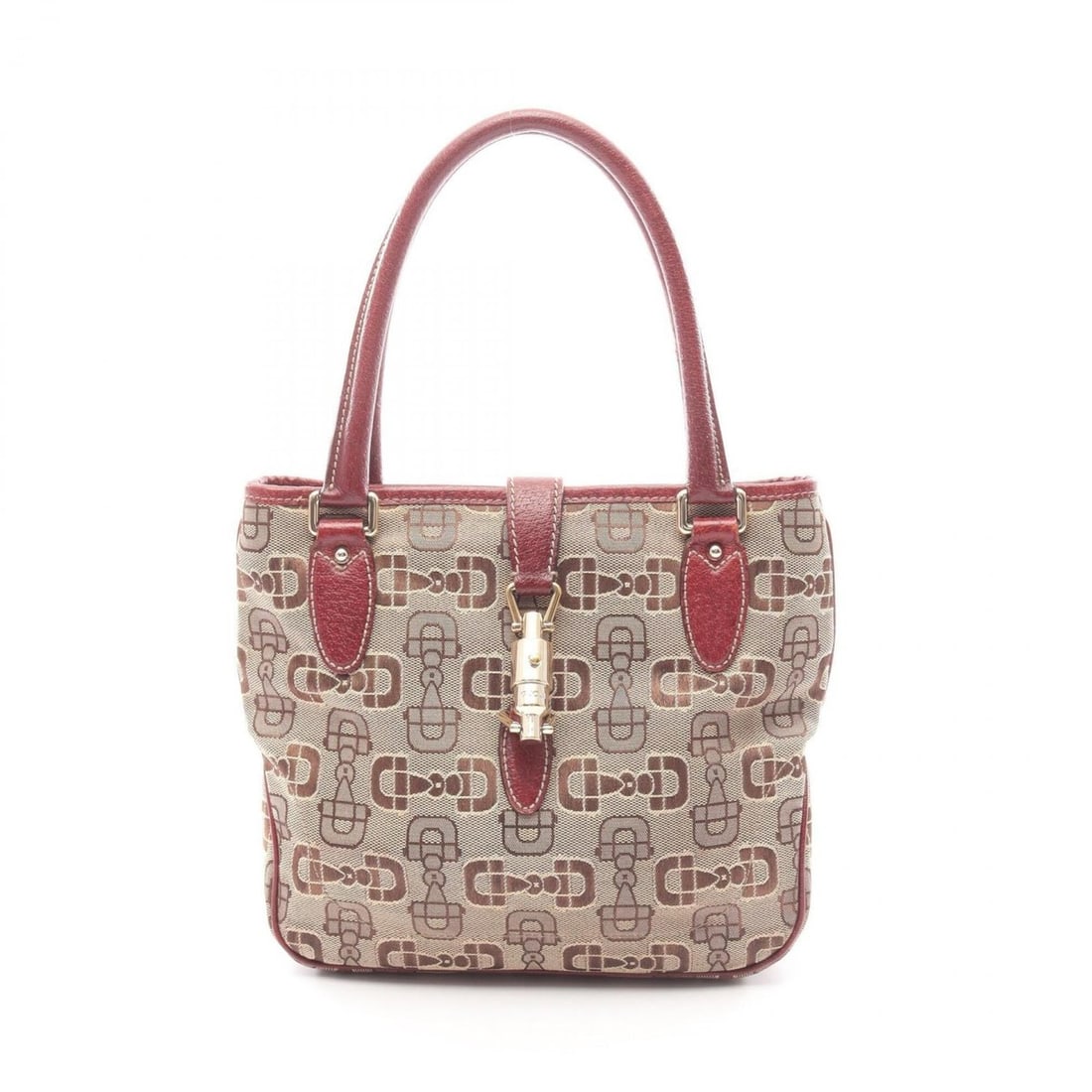 Gucci New Jackie Horsebit Handbag, Canvas and Leather, Women's, Beige/Burgundy, 145817: --- Catalog ---Category: SizeSize (HxWxD): 21cm x 23cm x 7cm / 8.26'' x 9.05'' x 2.75''Category: DesignType: HandbagColor: Beige, BordeauxGender: WomenMaterial: Canvas , Leather Category: GeneralMPN: 