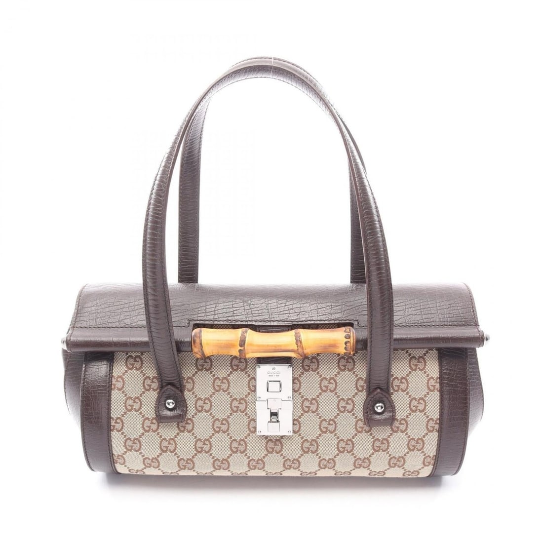 Gucci Bamboo GG Canvas Handbag, and Leather, Women's, Beige/Brown, 111713: --- Catalog ---Category: SizeSize (HxWxD): 17cm x 32cm x 14cm / 6.69'' x 12.59'' x 5.51''Category: DesignType: HandbagColor: Beige, BrownGender: WomenMaterial: Leather , Canvas Category: GeneralMPN: 1