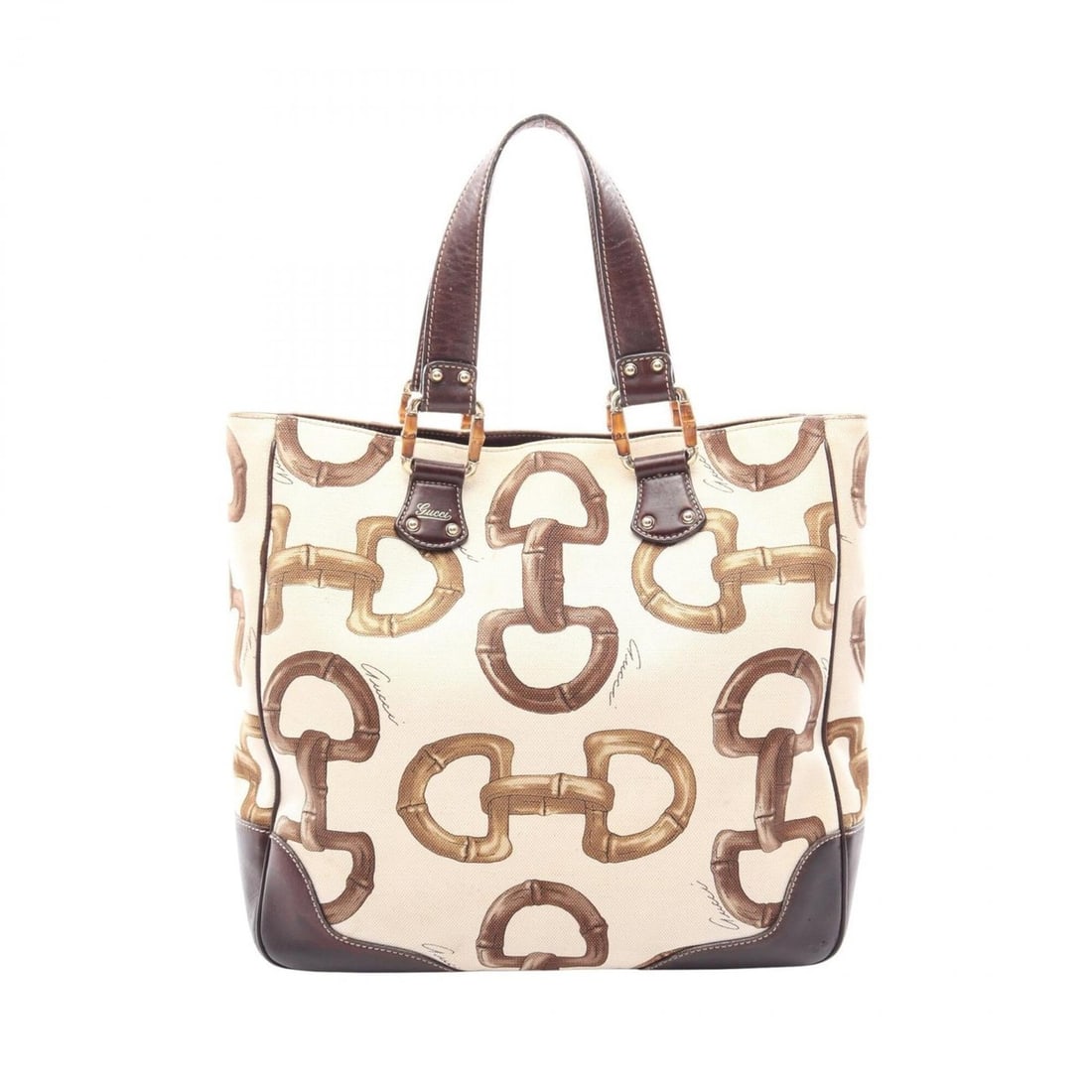 Gucci Bamboo Horsebit Tote Bag Handbag Canvas Leather Women's Ivory Multicolor 154375: --- Catalog ---Category: SizeSize (HxWxD): 33cm x 34cm x 11cm / 12.99'' x 13.38'' x 4.33''Category: DesignType: Handbag, Tote bagColor: Ivory, Multi-colorGender: WomenMaterial: Canvas , Leather Catego