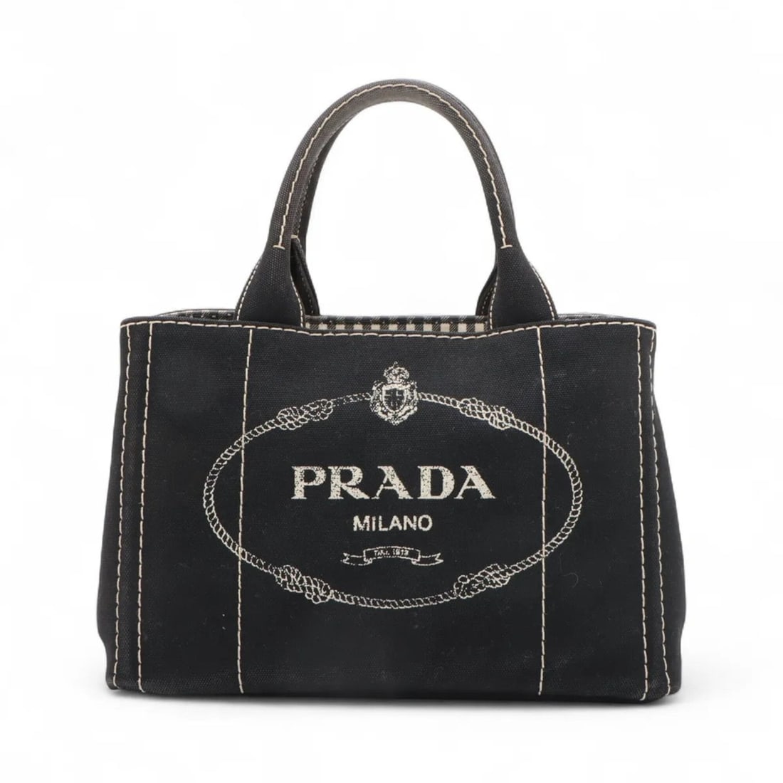 Prada Canapa Triangle Logo Handbag Tote Bag, Black, Brand Name, Women's: --- Catalog ---Category: SizeSize (HxWxD): 19cm x 28cm x 14cm / 7.48'' x 11.02'' x 5.51''Category: DesignType: Handbag, Tote bagColor: BlackGender: WomenMaterial: Canapa Category: GeneralBrand: Prada-