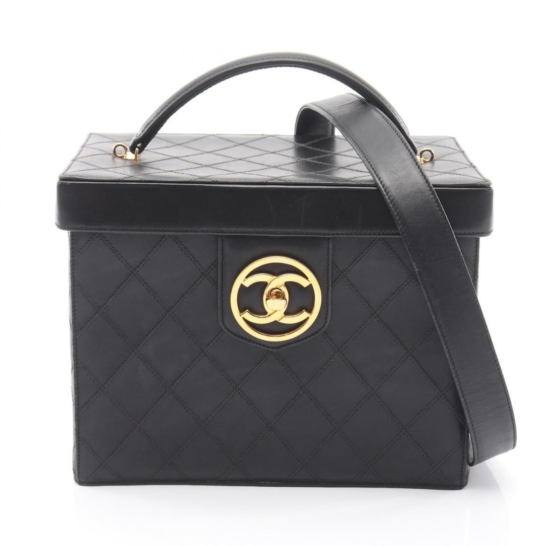 Chanel Bicolore Coco Mark Mirror Included 2-Way Handbag, Lambskin Leather, Women's, Black: --- Catalog ---Category: SizeSize (HxWxD): 18cm x 22cm x 13cm / 7.08'' x 8.66'' x 5.11''Category: DesignType: HandbagColor: BlackGender: WomenMaterial: Leather Hardware Color: GoldLeather/Fur Type: La