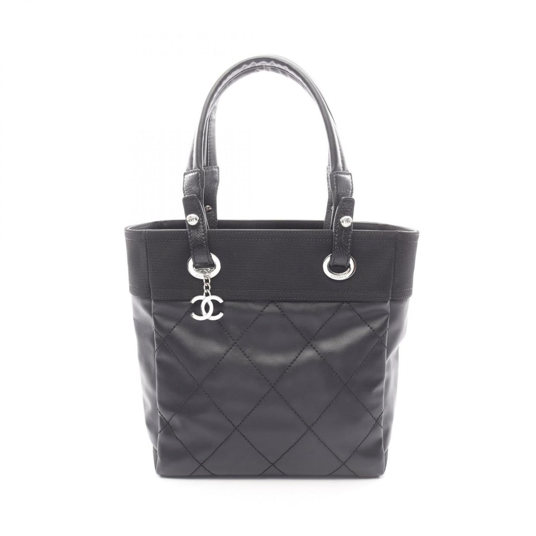 Chanel Paris Biarritz PM Tote Bag Handbag, Coated Canvas Leather, Women's, Black, A34208: --- Catalog ---Category: SizeSize (HxWxD): 27cm x 25cm x 11cm / 10.62'' x 9.84'' x 4.33''Category: DesignType: Handbag, Tote bagColor: BlackGender: WomenMaterial: Coated canvas , Leather Hardware Colo