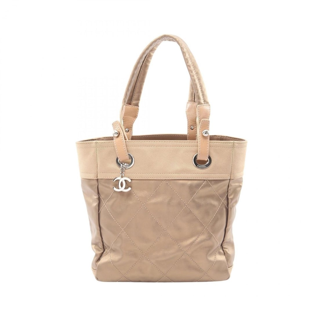 Chanel Paris Biarritz PM Tote Bag Handbag, Coated Canvas Leather, Women's, Gold Tone, A34208: --- Catalog ---Category: SizeSize (HxWxD): 27cm x 25cm x 11cm / 10.62'' x 9.84'' x 4.33''Category: DesignType: Handbag, Tote bagColor: GoldGender: WomenMaterial: Coated canvas , Leather Hardware Color