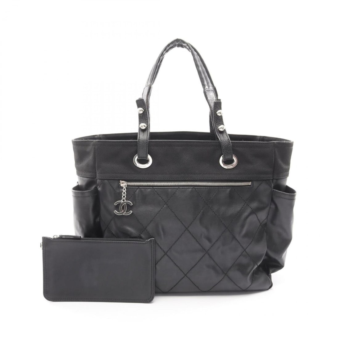 Chanel Paris Biarritz Tote MM Bag Handbag Leather Coated Canvas Women's Black: --- Catalog ---Category: SizeSize (HxWxD): 31cm x 35cm x 14.5cm / 12.2'' x 13.77'' x 5.7''Category: DesignType: Handbag, Pouch, Tote bagColor: BlackGender: WomenMaterial: Leather , PVC Hardware Color: