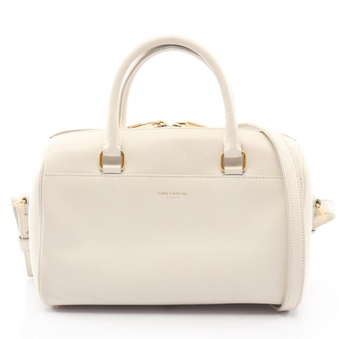 Yves Saint Laurent Saint Laurent Paris Baby Duffle 2-Way Handbag, Leather, Women's, White: --- Catalog ---Category: SizeSize (HxWxD): 15cm x 23cm x 10.5cm / 5.9'' x 9.05'' x 4.13''Category: DesignType: HandbagColor: WhiteGender: WomenMaterial: Leather Category: GeneralBrand: Yves Saint Laur