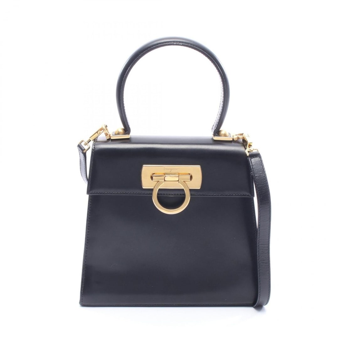 Salvatore Ferragamo Gancini 2-Way Handbag, Leather, Women's, Black (1 of 13)