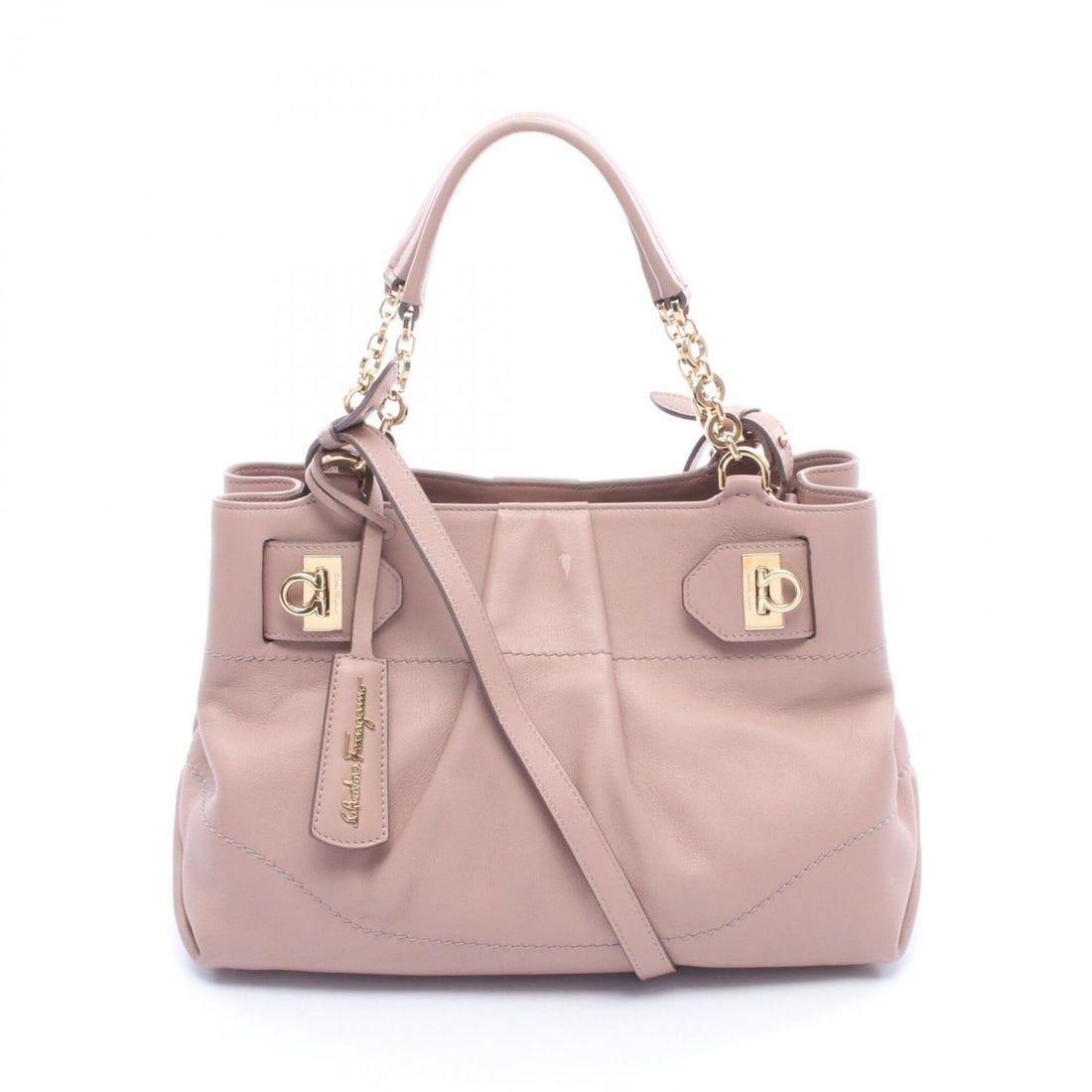 Salvatore Ferragamo Gancini 2-Way Handbag, Leather, Women's, Pink: --- Catalog ---Category: SizeSize (HxWxD): 20cm x 29cm x 14cm / 7.87'' x 11.41'' x 5.51''Category: DesignType: HandbagColor: PinkGender: WomenMaterial: Leather Category: GeneralBrand: Salvatore Ferrag
