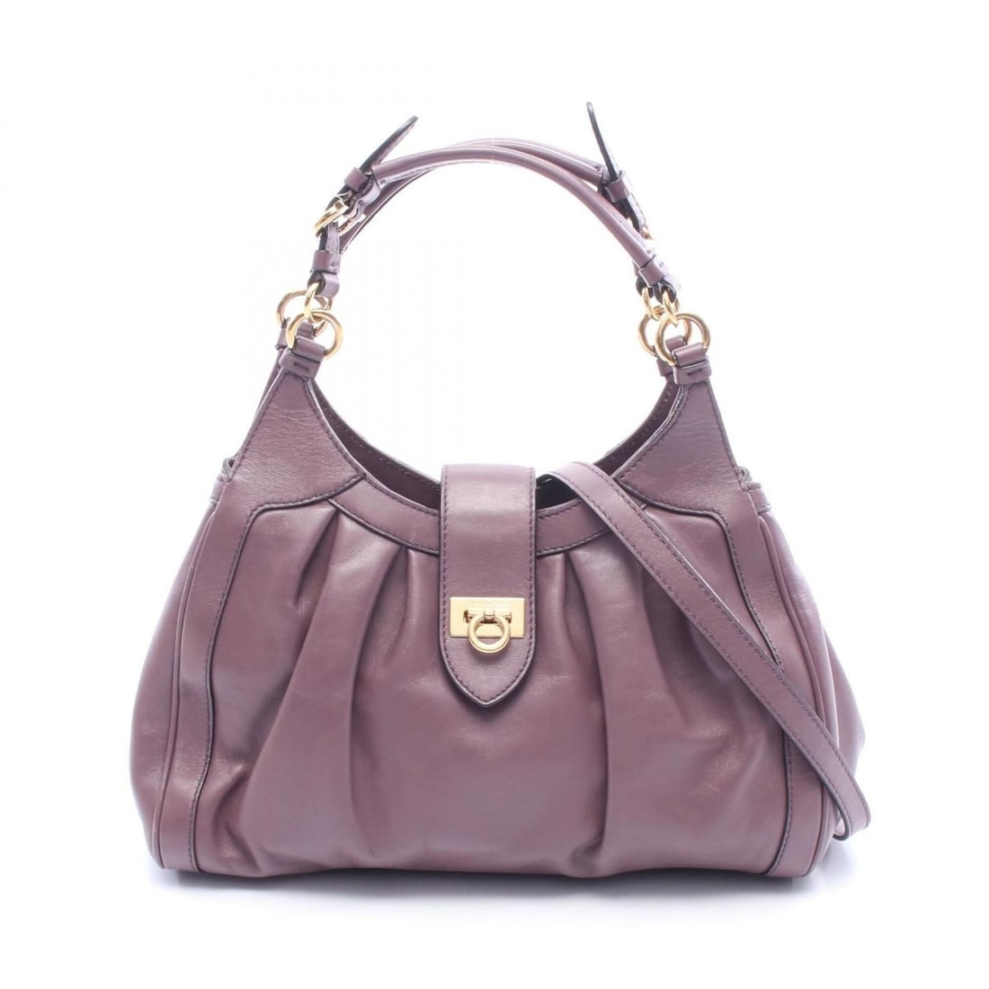 Salvatore Ferragamo Gancini 2-Way Handbag, Leather, Women's, Purple: --- Catalog ---Category: SizeSize (HxWxD): 19cm x 28cm x 10cm / 7.48'' x 11.02'' x 3.93''Category: DesignType: HandbagColor: PurpleGender: WomenMaterial: Leather Category: GeneralBrand: Salvatore Ferr