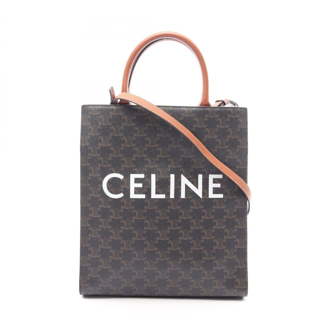 Celine Small Vertical Cabas Triomphe 2-Way Tote Bag/Handbag, Coated Canvas and Leather, Women's,: --- Catalog ---Category: SizeSize (HxWxD): 32.5cm x 28cm x 8cm / 12.79'' x 11.02'' x 3.14''Category: DesignType: Handbag, Tote bagColor: Black, BrownGender: WomenMaterial: Coated canvas , Leather Cate
