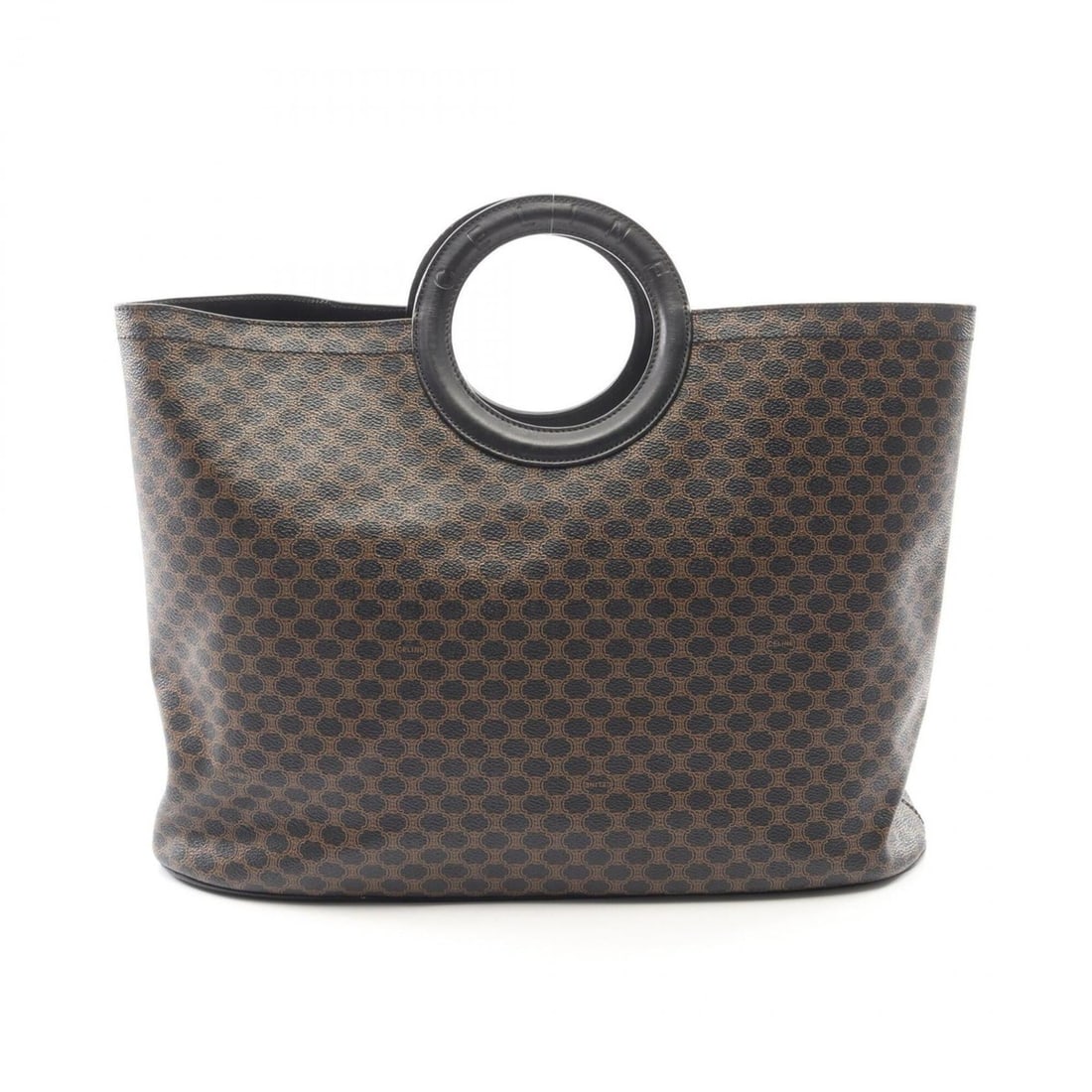 Celine Macadam Circle Handle Handbag, Coated Canvas Leather, Women's, Black/Brown: --- Catalog ---Category: SizeSize (HxWxD): 22cm x 40cm x 12cm / 8.66'' x 15.74'' x 4.72''Category: DesignType: HandbagColor: BlackGender: WomenMaterial: Coated canvas , Leather Category: GeneralBrand: