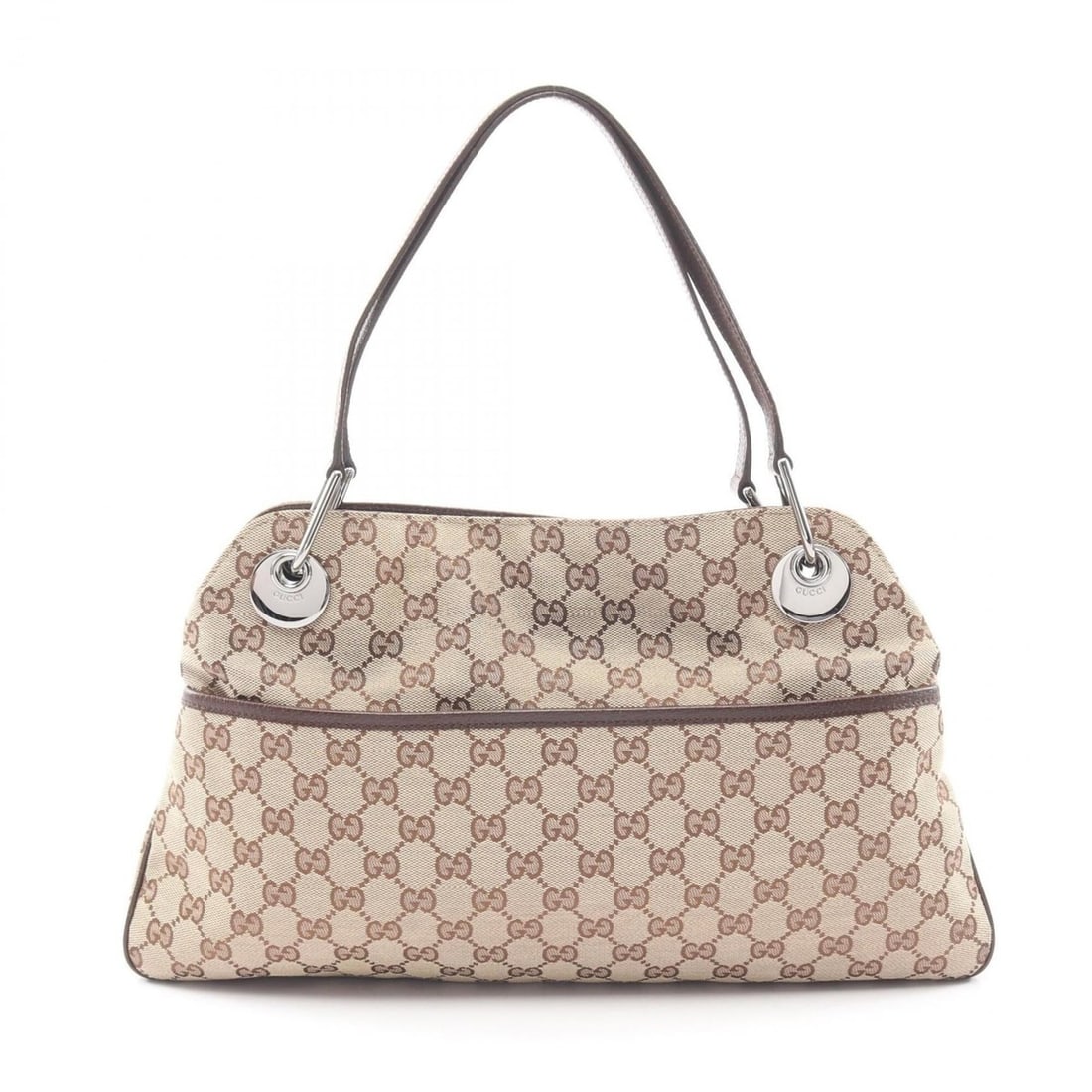Gucci GG Canvas Shoulder Bag/Handbag, and Leather, Women's, Beige/Brown, Item No. 121023: --- Catalog ---Category: SizeSize (HxWxD): 24cm x 39cm x 7cm / 9.44'' x 15.35'' x 2.75''Strap Length: 48cm / 18.89''Category: DesignType: Handbag, Shoulder bagColor: Beige, BrownGender: WomenMaterial: