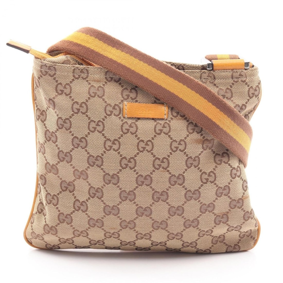 Gucci GG Canvas Shoulder Bag/Handbag, and Leather, Women's, Beige/Yellow, 146309: --- Catalog ---Category: SizeSize (HxWxD): 22cm x 23.5cm x 2.5cm / 8.66'' x 9.25'' x 0.98''Strap Length: 71cm - 130cm / 27.95'' - 51.18''Category: DesignType: Handbag, Shoulder bagColor: Beige, Yellow