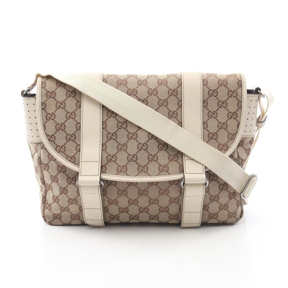 Gucci GG Canvas Shoulder Bag/Handbag, and Leather, Men's/Women's, Beige/Ivory, 145859: --- Catalog ---Category: SizeSize (HxWxD): 25cm x 30cm x 8.5cm / 9.84'' x 11.81'' x 3.34''Strap Length: 76cm - 140cm / 29.92'' - 55.11''Category: DesignType: Handbag, Shoulder bagColor: Beige, IvoryGe