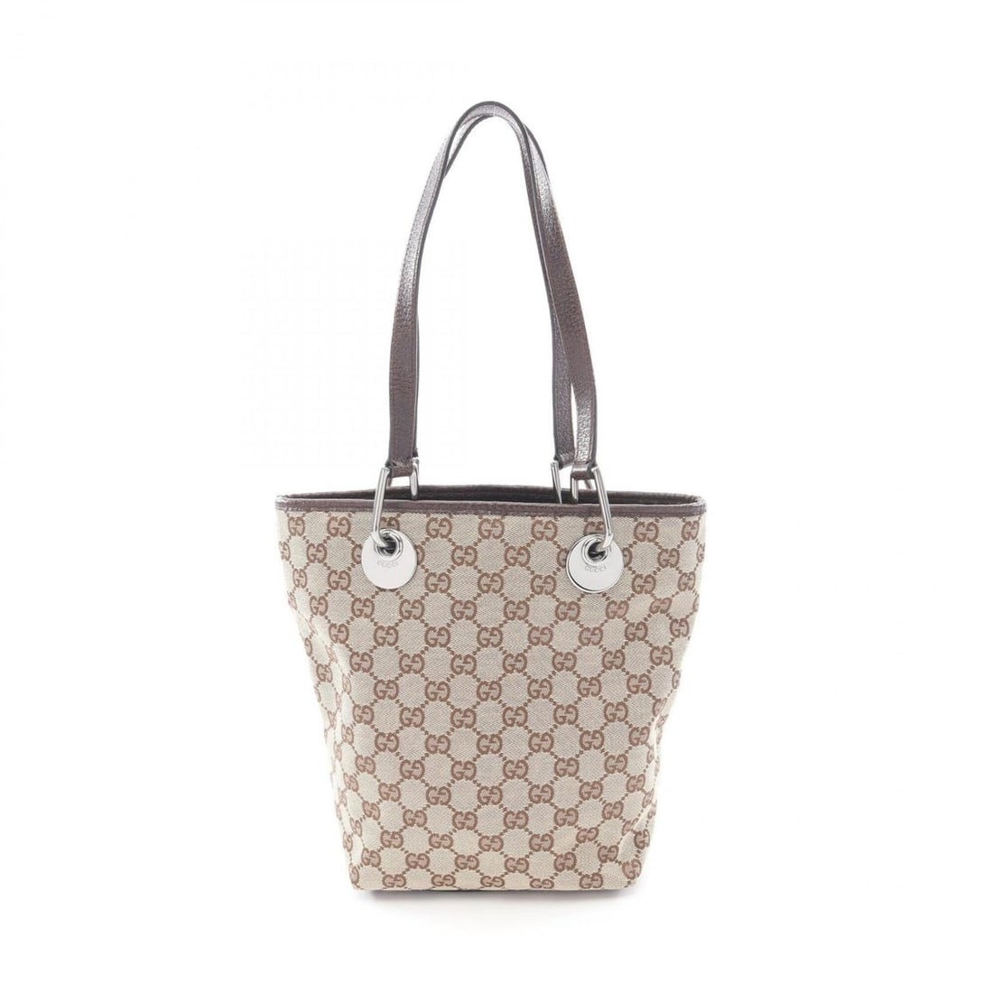 Gucci GG Canvas Tote Bag Handbag Leather Women's Beige/Brown 120840: --- Catalog ---Category: SizeSize (HxWxD): 25cm x 18cm x 11cm / 9.84'' x 7.08'' x 4.33''Strap Length: 54cm / 21.25''Category: DesignType: Handbag, Tote bagColor: Beige, BrownGender: WomenMaterial: GG 