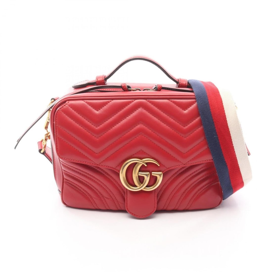 Gucci GG Marmont Top Handle Bag, 2-Way Handbag, Leather, Women's, Red, 498100: --- Catalog ---Category: SizeSize (HxWxD): 18cm x 24.5cm x 7.5cm / 7.08'' x 9.64'' x 2.95''Strap Length: 84cm - 124cm / 33.07'' - 48.81''Category: DesignType: HandbagColor: Red colorGender: WomenMater
