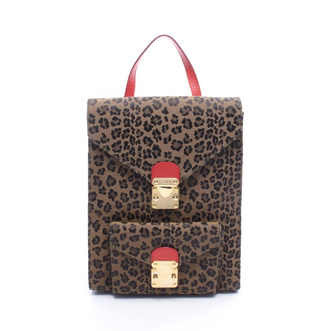 Fendi Leopard Print Backpack/Handbag - Canvas and Leather Women's Brown, Black, Red: --- Catalog ---Category: SizeSize (HxWxD): 29cm x 24cm x 9.5cm / 11.41'' x 9.44'' x 3.74''Category: DesignType: Backpack, HandbagColor: Black, Brown, Red colorGender: WomenMaterial: Canvas , Leather C