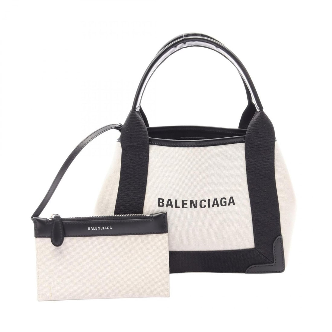 Balenciaga Navy Cabas XS Handbag, Canvas and Leather, Women's, Ivory/Black, 3903462: --- Catalog ---Category: SizeSize (HxWxD): 20cm x 25cm x 7cm / 7.87'' x 9.84'' x 2.75''Category: DesignType: Handbag, PouchColor: Black, IvoryGender: WomenMaterial: Canvas , Leather Category: GeneralM