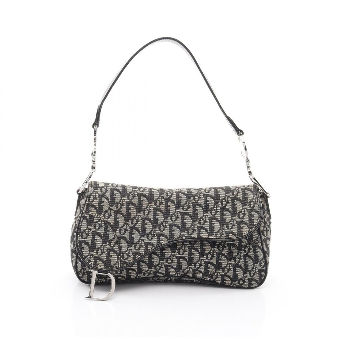 Christian Dior Dior Saddle Bag Trotter Shoulder Handbag Canvas Leather Women's Navy Black (1 of 17)