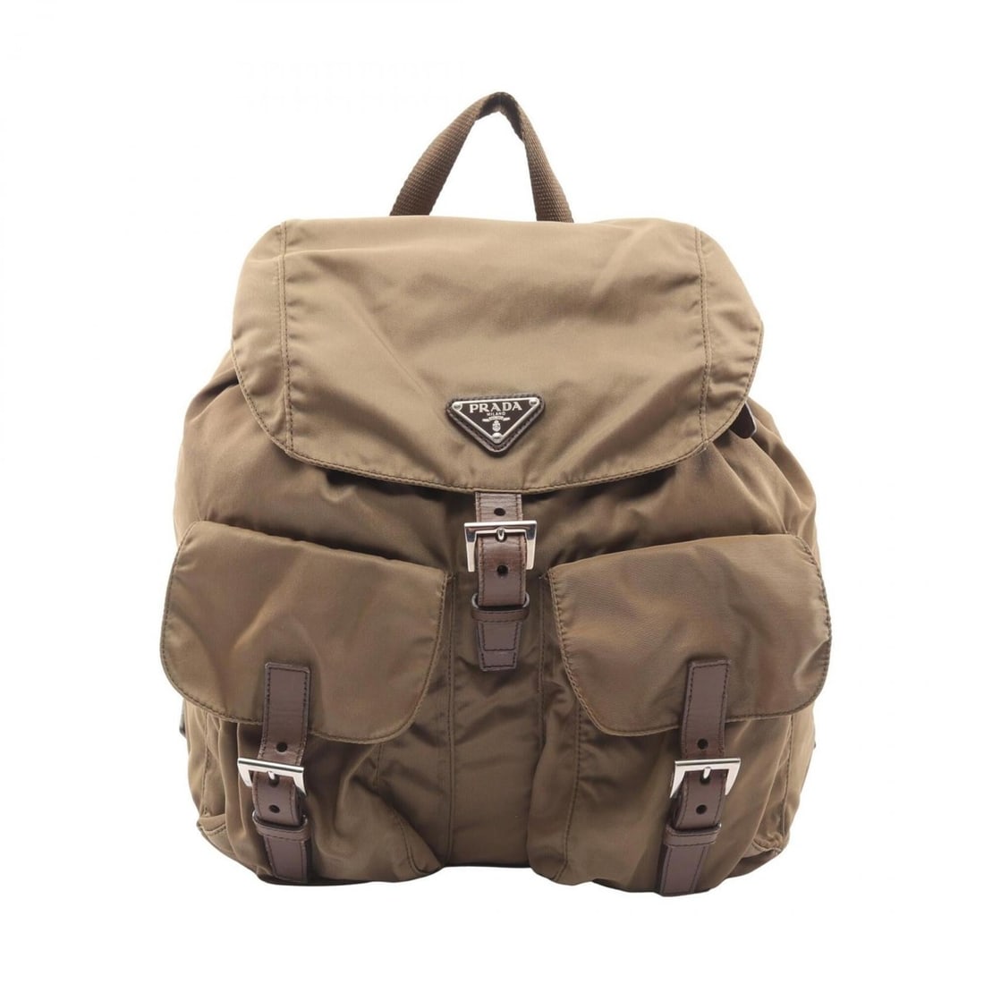 Prada PRADA Triangle Plate Drawstring Backpack Rucksack Handbag Nylon Leather Women's Khaki: --- Catalog ---Category: SizeSize (HxWxD): 33cm x 29cm x 14.5cm / 12.99'' x 11.41'' x 5.7''Category: DesignType: BackpackColor: KhakiGender: WomenMaterial: Nylon , Leather Category: GeneralBrand: Prad