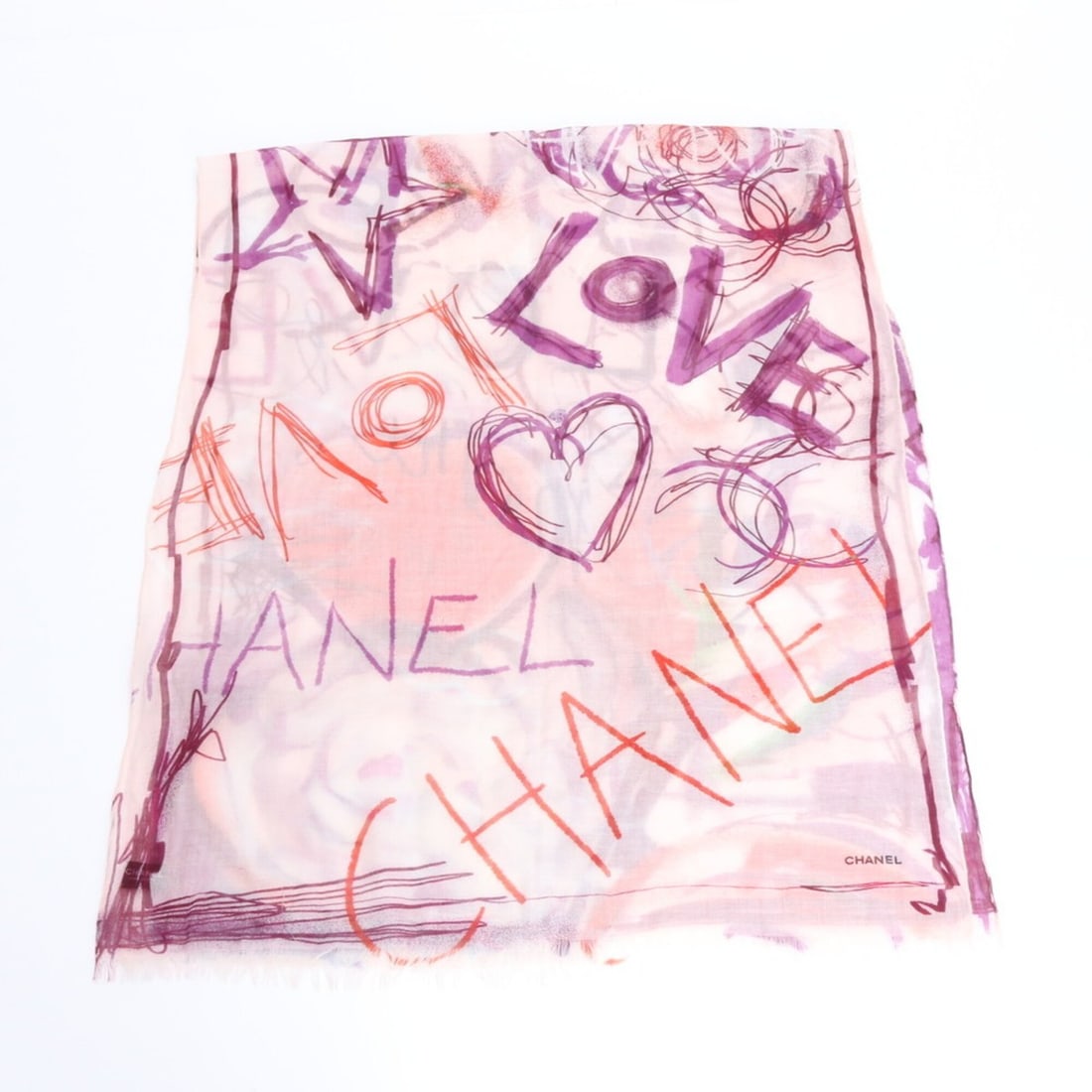 Chanel LOVE Cashmere Silk Stole/Scarf (with tags) - Large Size, Pink, Women's: --- Catalog ---Category: SizeSize (LxW): 1.7m x 65cm / 66.92'' x 25.59''Category: DesignType: StoleColor: Multi-color, PinkGender: WomenMaterial: Cashmere 80%, Silk 20%Category: GeneralBrand: ChanelCo