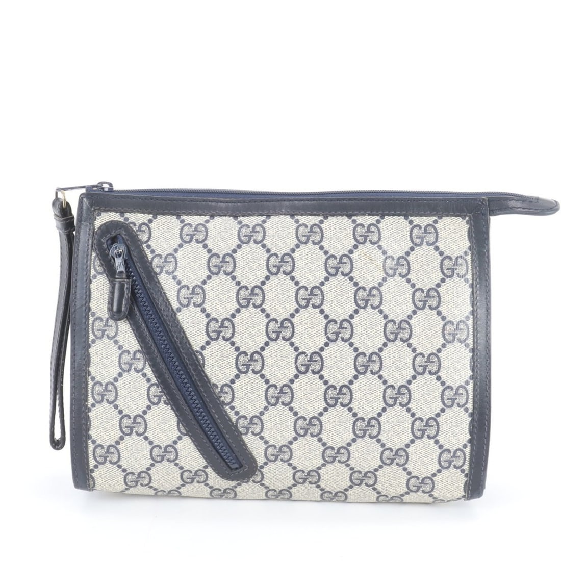 Gucci GG Supreme Leather Second Bag Clutch Handbag Pouch Navy Blue Men's: --- Catalog ---Category: SizeSize (HxWxD): 17cm x 21cm x 4cm / 6.69'' x 8.26'' x 1.57''Category: DesignType: Handbag, PouchColor: Beige, NavyGender: MenMaterial: Coated canvas , Leather Category: Gene