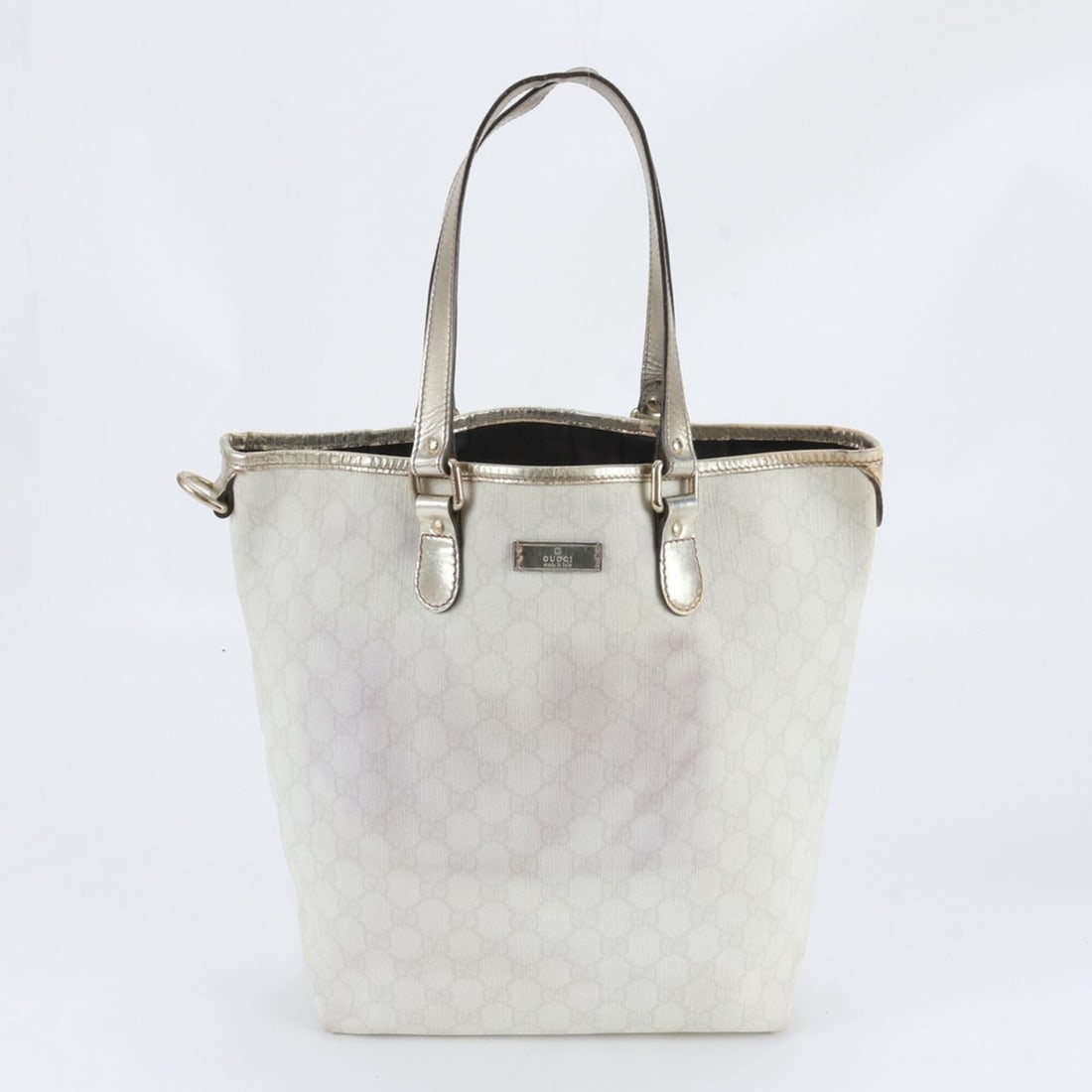 Gucci GG Supreme 189896 Leather Tote Bag, Handbag, Shoulder Brand Name, Women's: --- Catalog ---Category: SizeSize (HxWxD): 31cm x 23cm x 12cm / 12.2'' x 9.05'' x 4.72''Category: DesignType: Handbag, Tote bagColor: WhiteGender: WomenMaterial: Coated canvas , Leather Category: Gene