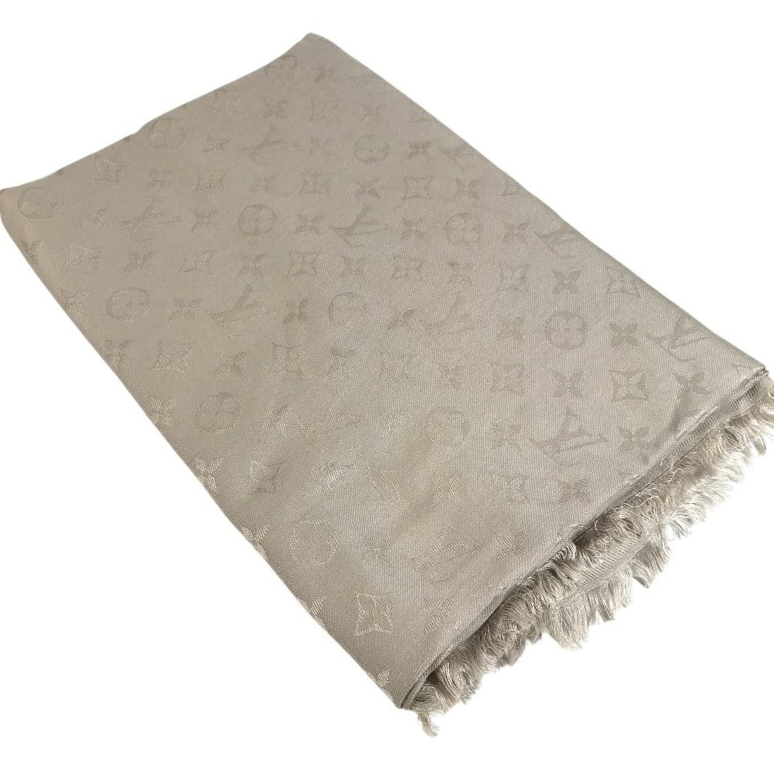 LOUIS VUITTON M71336 Monogram Shawl, Large Size, Apparel Accessory, Stole, Fringe, Scarf, Wool, (1 of 17)