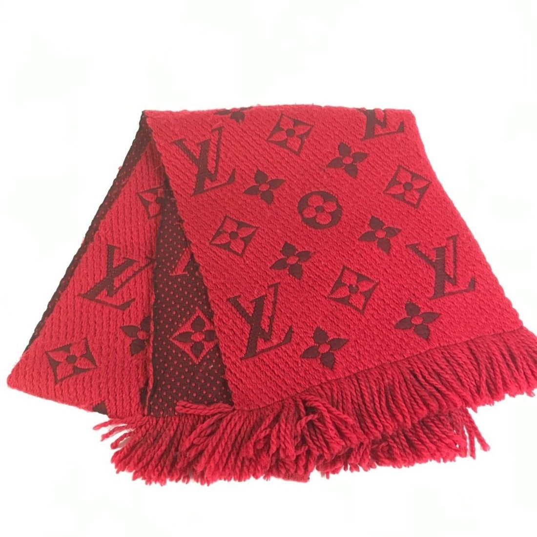 LOUIS VUITTON M72432 Echarpe Logo Mania Fringe Scarf, Wool Silk, Men's & Women's, Red: --- Catalog ---Category: SizeSize (LxW): 1.68m x 31cm / 66.14'' x 12.2''Category: DesignType: StoleColor: Red colorGender: Men,Women,UnisexMaterial: Wool , Silk Category: GeneralBrand: Louis