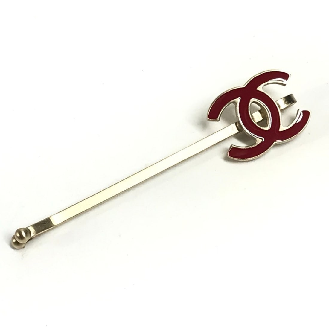 CHANEL CC Coco Mark Logo Accessory Hair Hairpin Metal Women's Red (1 of 12)