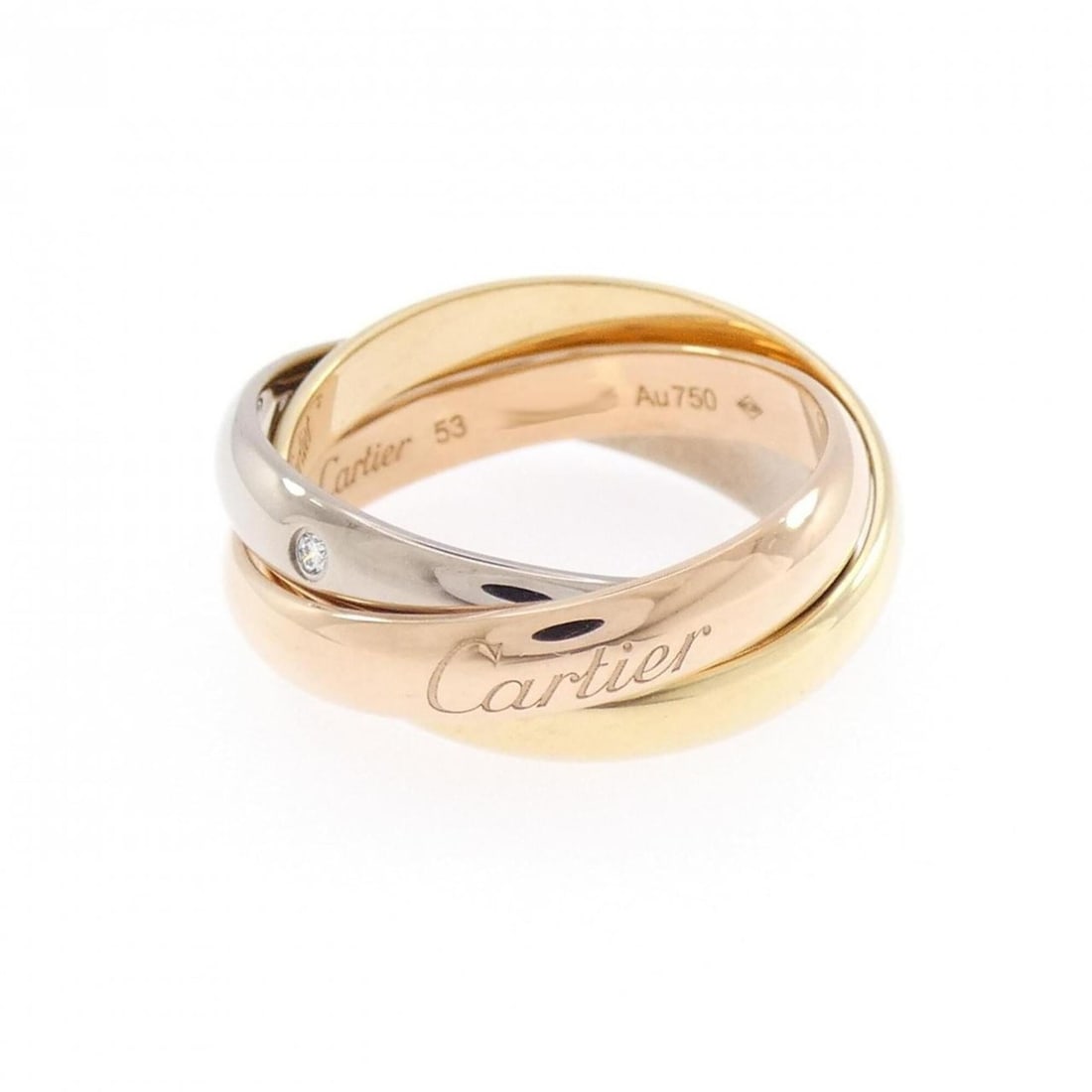 Cartier Trinity Ring: --- Catalog ---Category: SizeUS Size: 6.5Brand Size: 53Category: DesignType: Band ringStone: DiamondGender: WomenMaterial: Pink gold (18K), White gold (18K), Yellow gold (18K)Category: GeneralMPN: B42