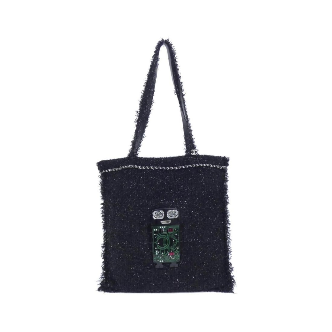 Chanel 94646 handbag: --- Catalog ---Category: SizeSize (HxWxD): 40cm x 36cm x 1cm / 15.74'' x 14.17'' x 0.39''Category: DesignType: HandbagColor: Black, GreenGender: Men,WomenMaterial: Tweed Hardware Color: