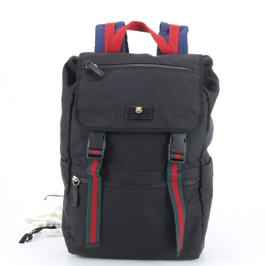 Gucci Sherry Line Tiger Head 450982 Backpack Handbag Black Men's: --- Catalog ---Category: SizeSize (HxWxD): 45cm x 27cm x 10cm / 17.71'' x 10.62'' x 3.93''Category: DesignType: BackpackColor: Black, Blue, Red colorGender: MenMaterial: Leather , Nylon Category: Gene